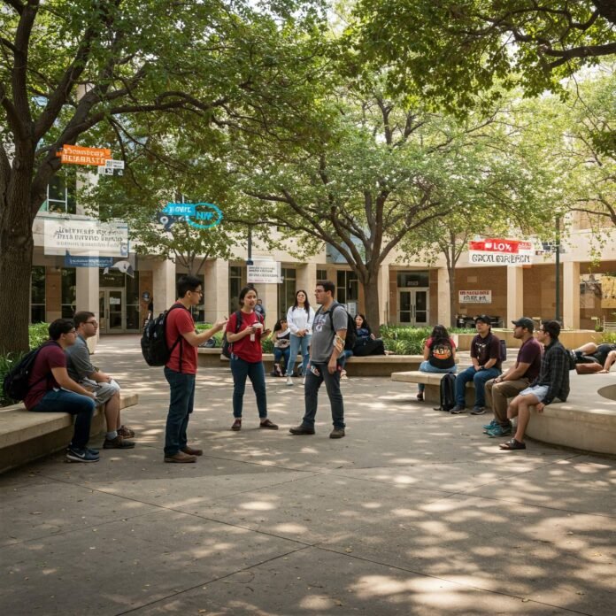 UATX campus debate with controversy headlines.