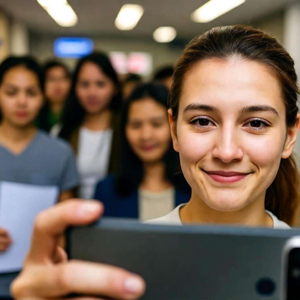 Laptop with 47 job site tabs, "DON’T CRY" sticky note on screen.