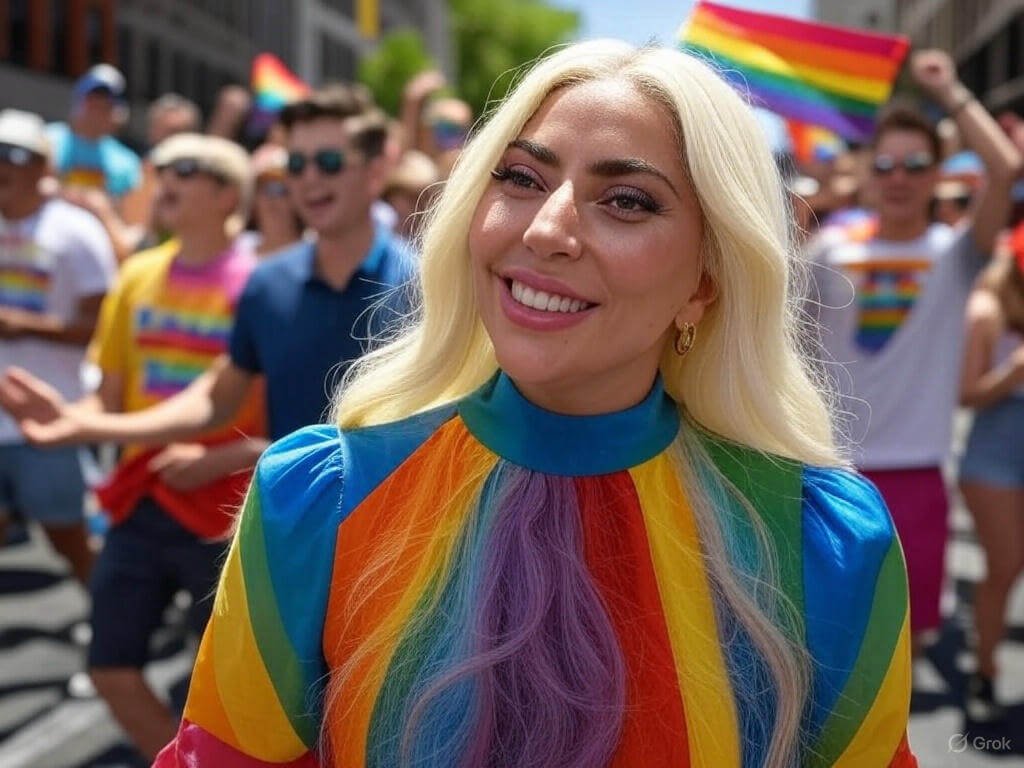 Celebrity Waving Rainbow Flag at Pride Parade - Triumph"