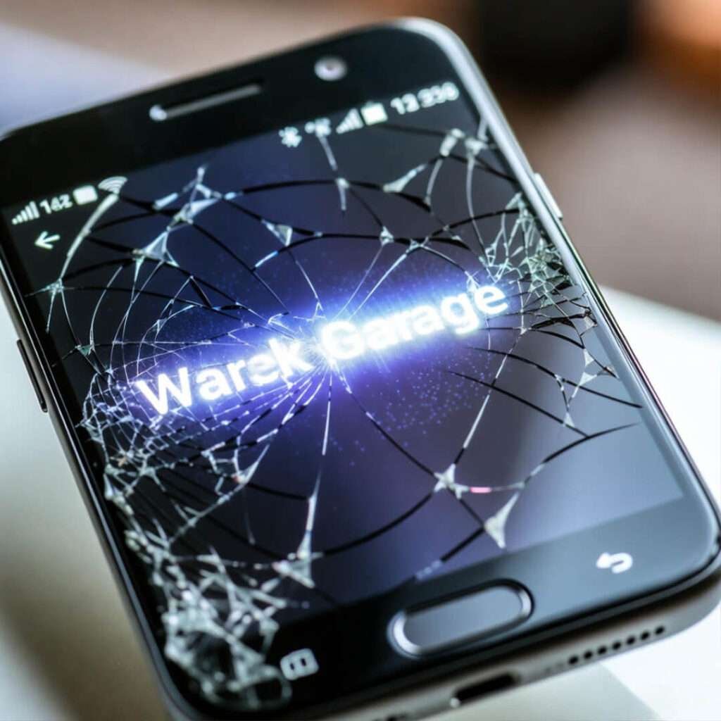 Cracked phone screen glowing with "BREAKING NEWS: MAJOR EVENT UNFOLDS" headline.