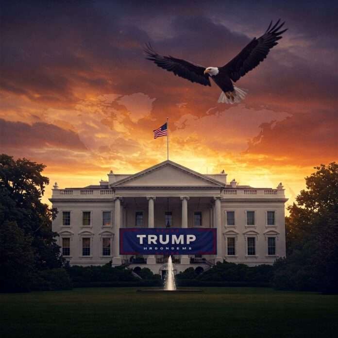Cinematic illustration of the White House under