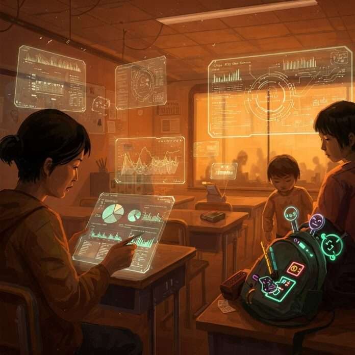 Futuristic classroom with holographic