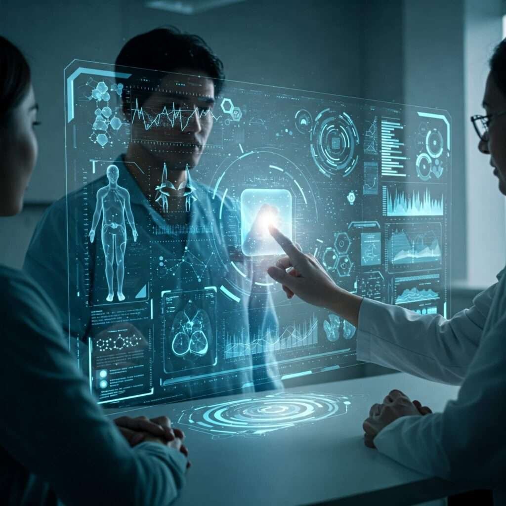 Holographic AI medical interface.