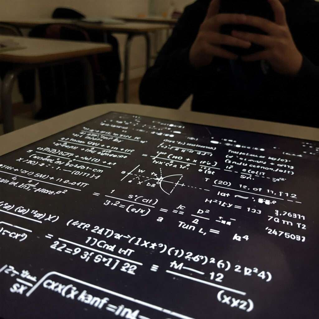 Smart desk math problem glow with blurry effect.