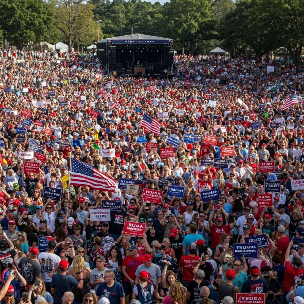 Large Trump rally, waving signs