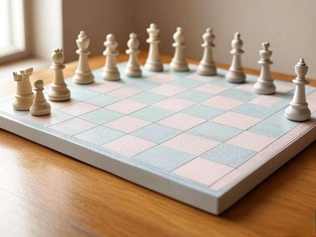 Minimalist chessboard with wooden pieces