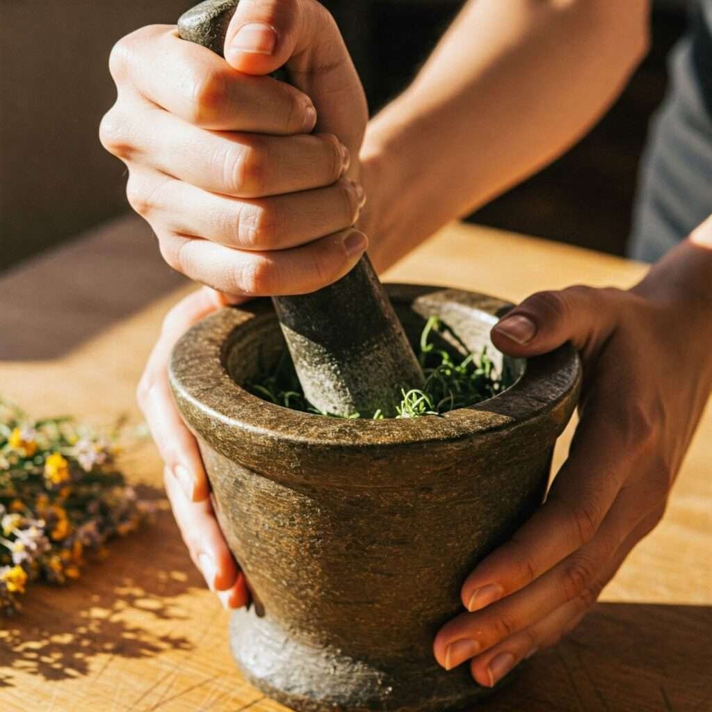 Hands Grinding Ayurvedic Herbs