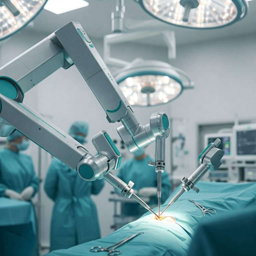 Robotic surgery in sterile OR.