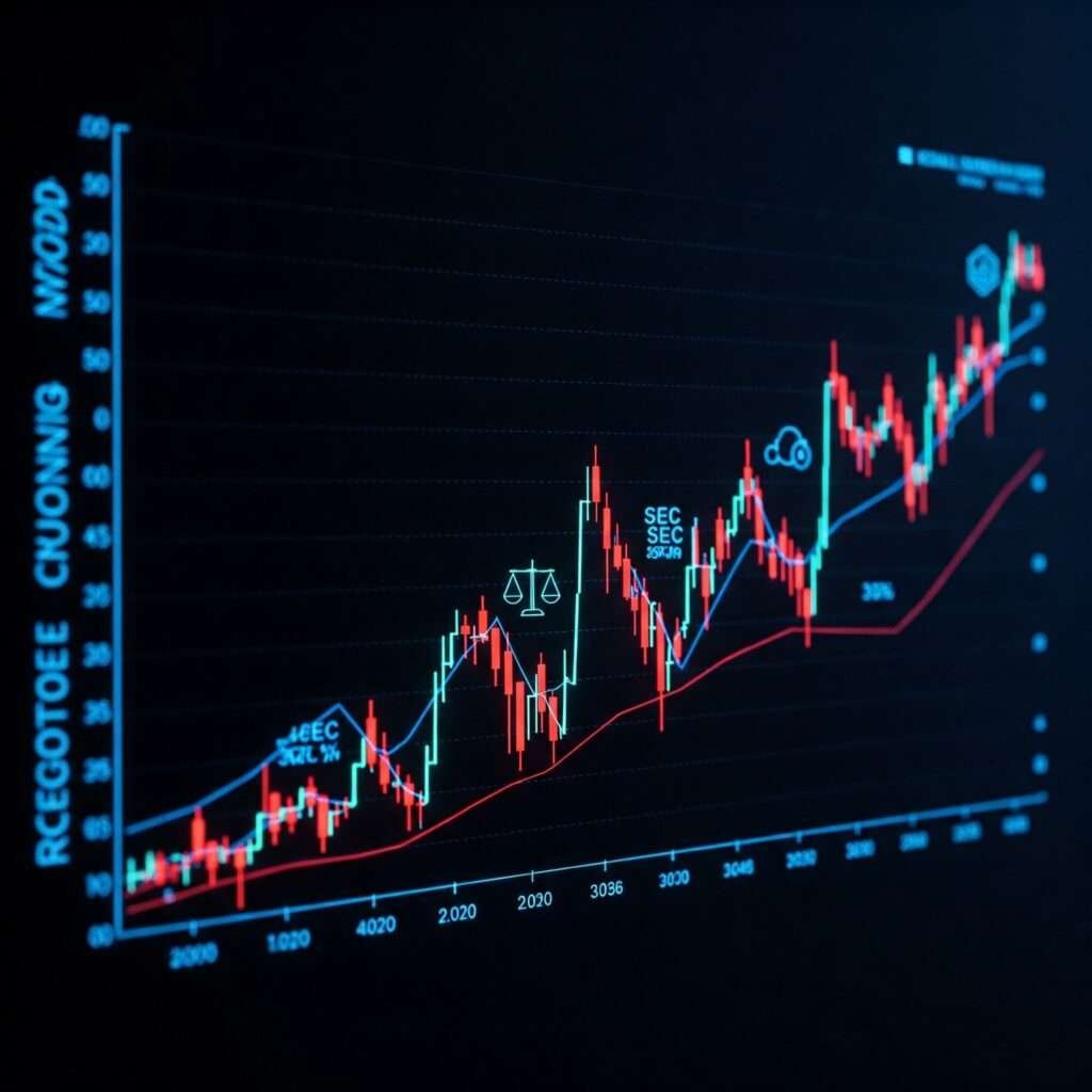 Crypto price chart with regulation milestones.