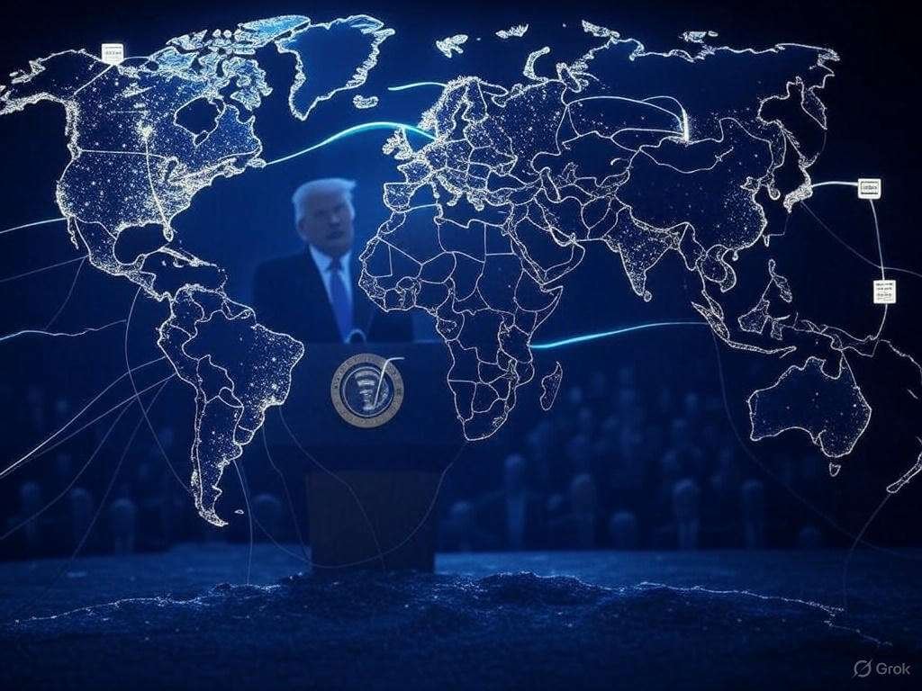 Stylized world map with glowing lines