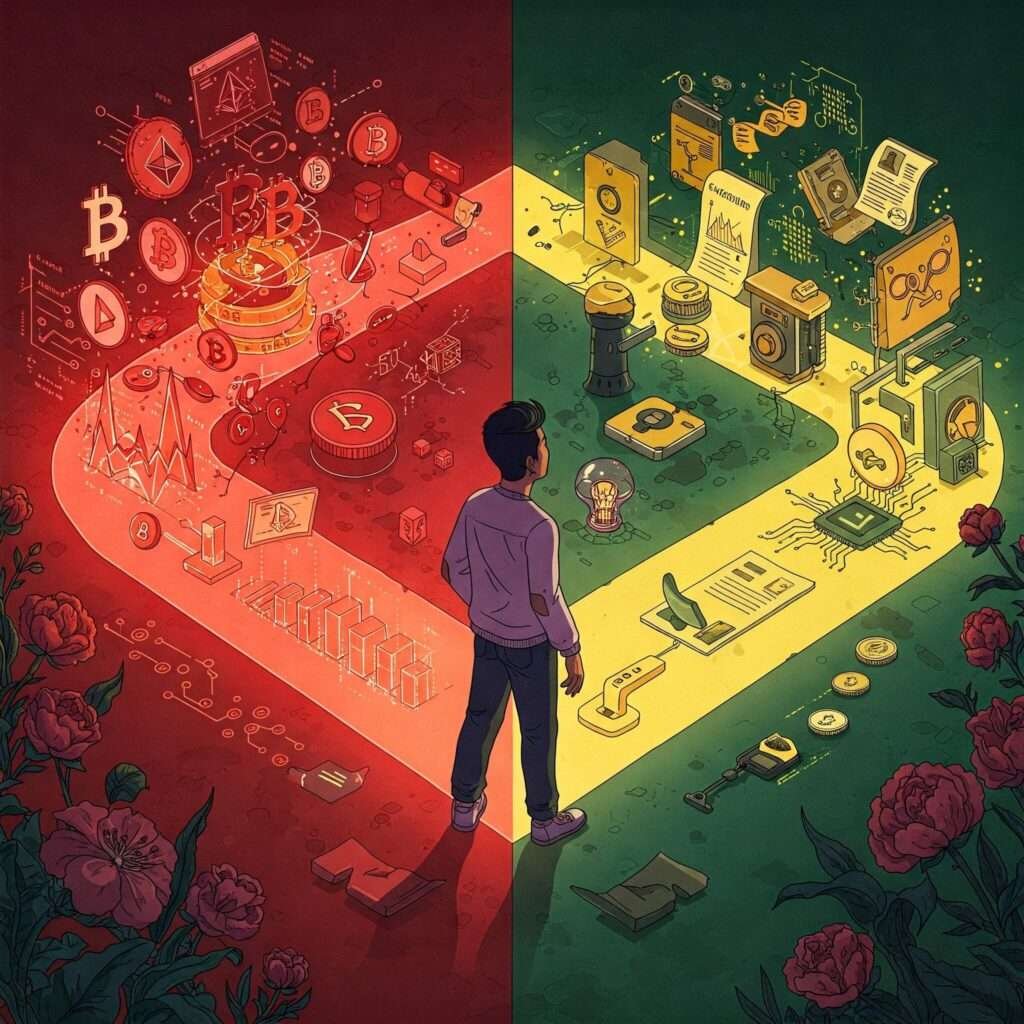 Crypto crossroads: chaotic vs regulated.