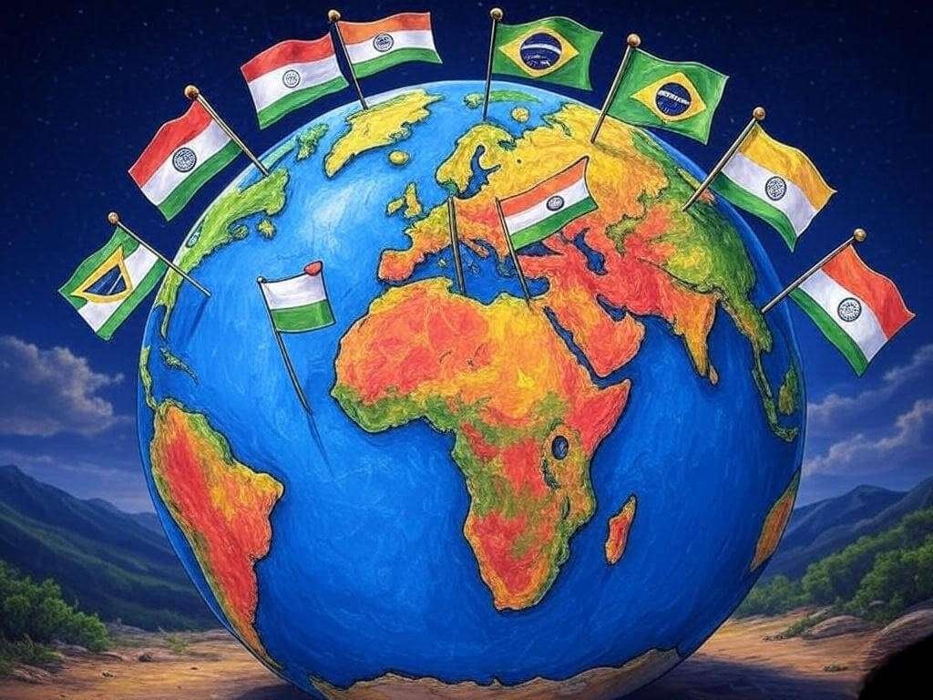 Vibrant, hand-drawn globe with colorful flags pinned