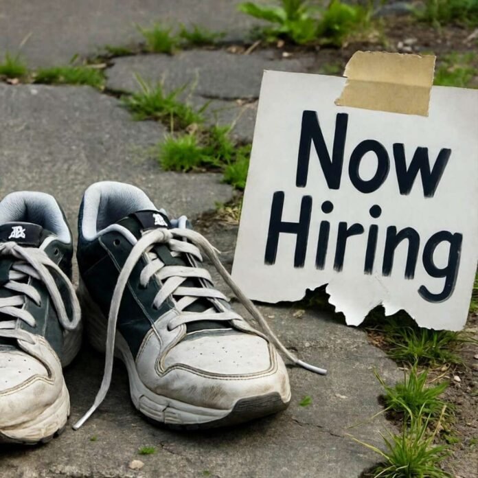 Scuffed sneakers beside torn 